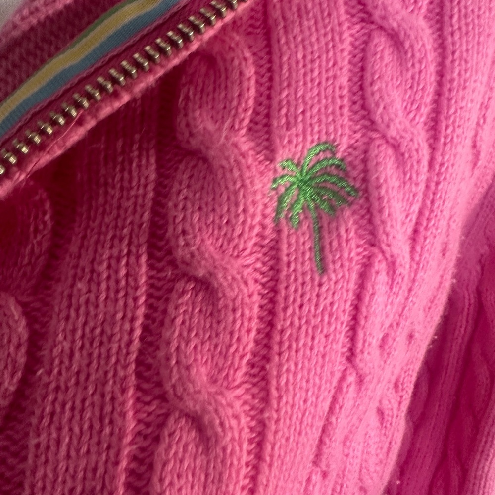 Lilly Pulitzer Vintage White Label Pink Cable Knit Full Zip Hood Cardigan Small - Picture 6 of 12